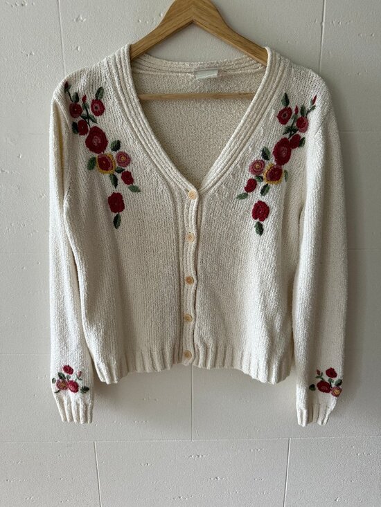 Sweaters - Vintage | Part Two Embroidered Floral Rose Cardigan | Cottagecore Cute | Small